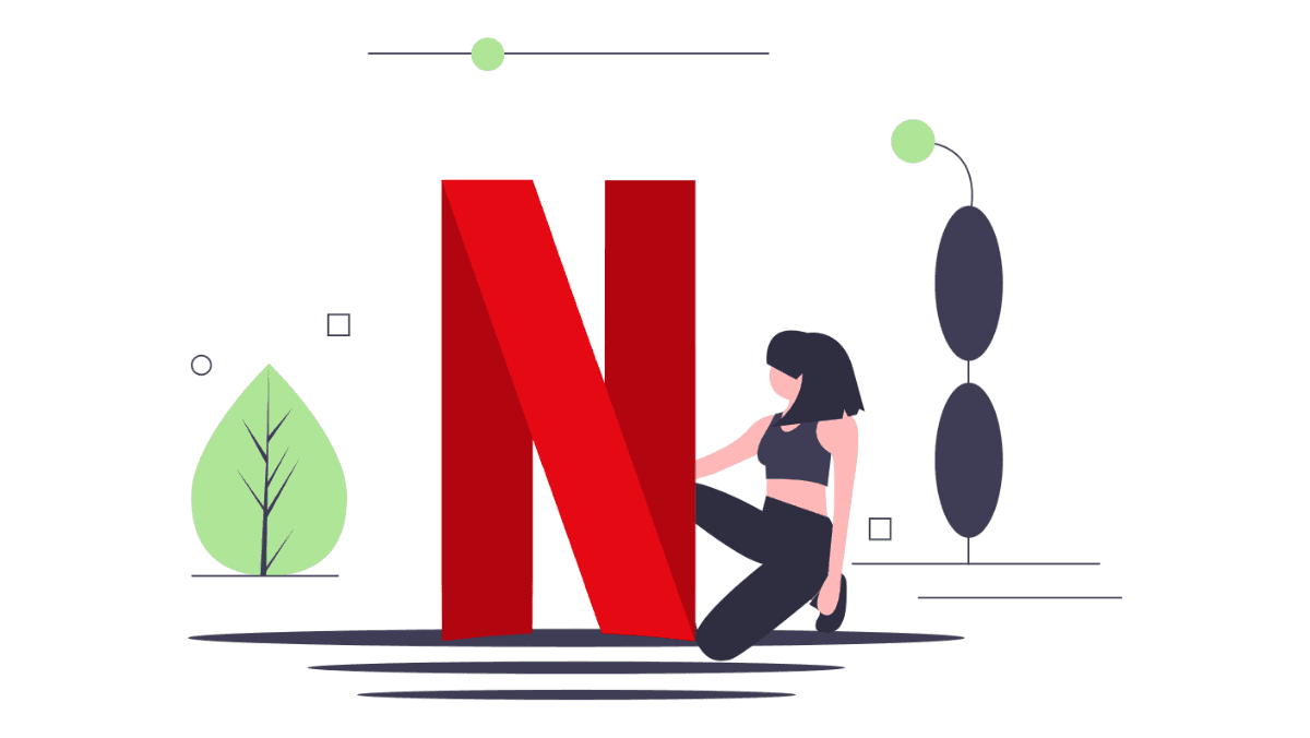 Illustration of a woman standing next to a Netflix logo.